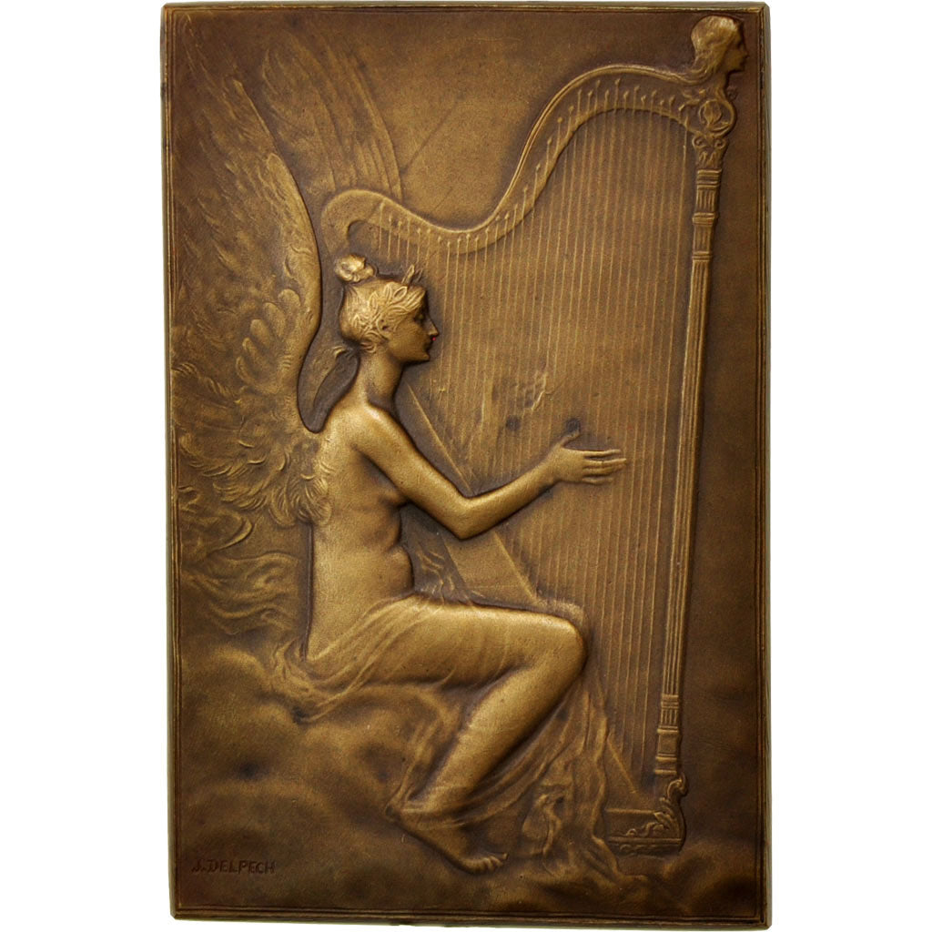 France, Medal, Joueuse de harpe, Arts & Culture, Delpech, AU(55-58), Bronze
