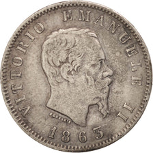 Italia, Vittorio Emanuele II, Lira, 1863, Milan, MB+, Argento, KM:5a.1