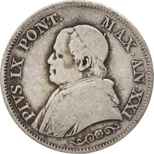 Italien Staaten, PAPAL STATES, Pius IX, Lira, 1866, Rome, VF(30-35), Silver