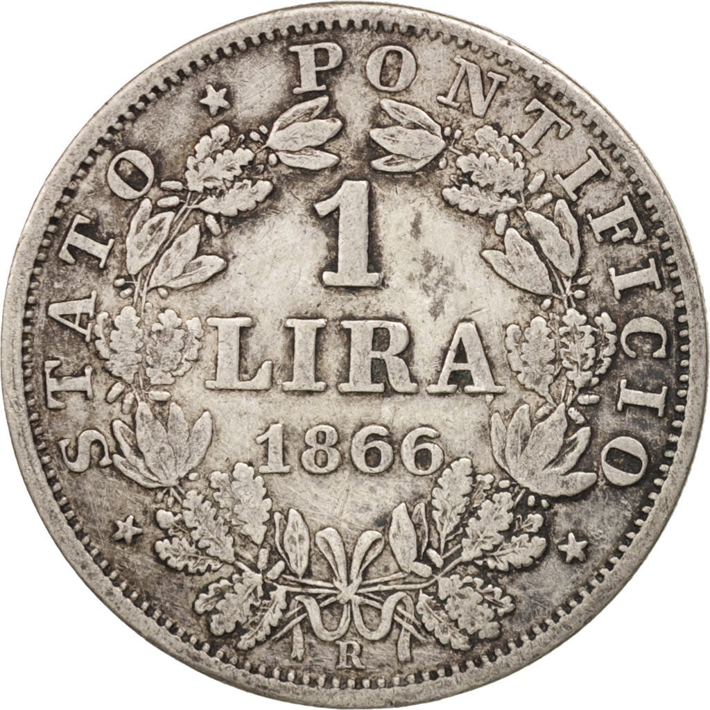 ITALIAN STATES, PAPAL STATES, Pius IX, Lira, 1866, Rome, VF(30-35), Silver