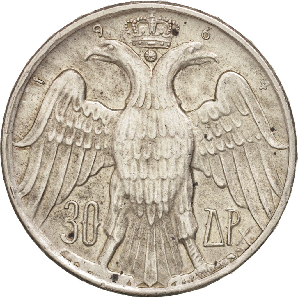 Greece, Constantine II, 30 Drachmai, 1964, Athens, EF(40-45), Silver, KM:87