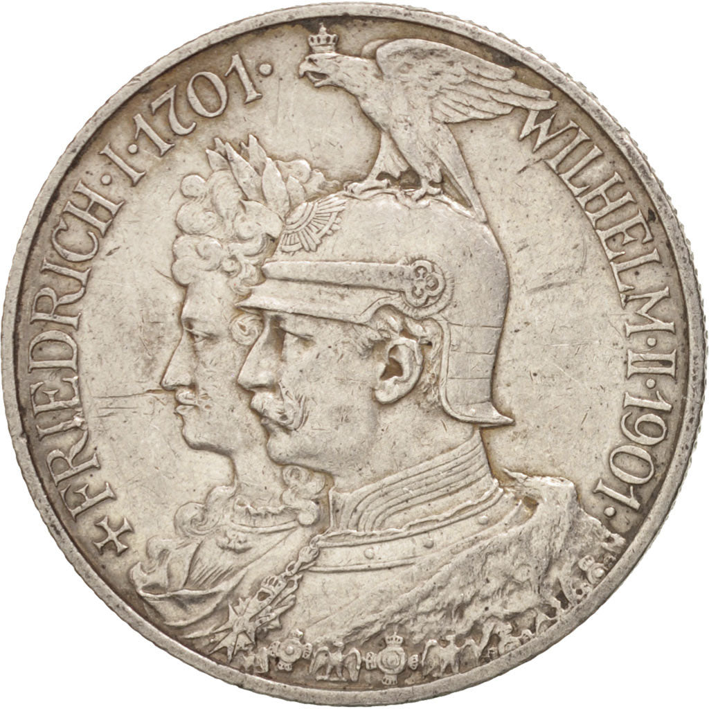 German States, PRUSSIA, Wilhelm II, 2 Mark, 1901, Berlin, AU(50-53), Silver