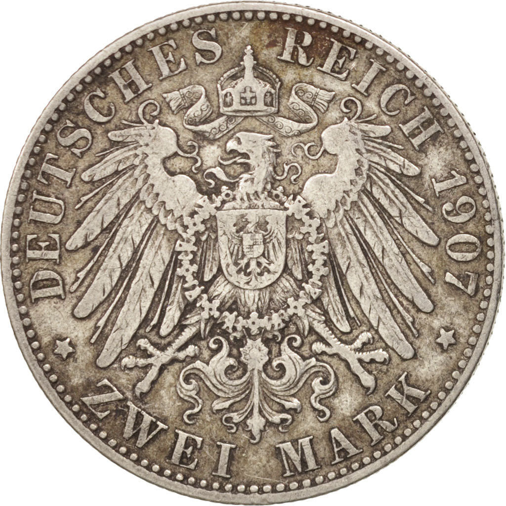 German States, HAMBURG, 2 Mark, 1907, Hamburg, EF(40-45), Silver, KM:612