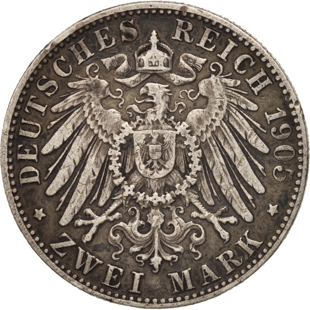 German States, BAVARIA, Otto, 2 Mark, 1905, Munich, VF(30-35), Silver, KM:913