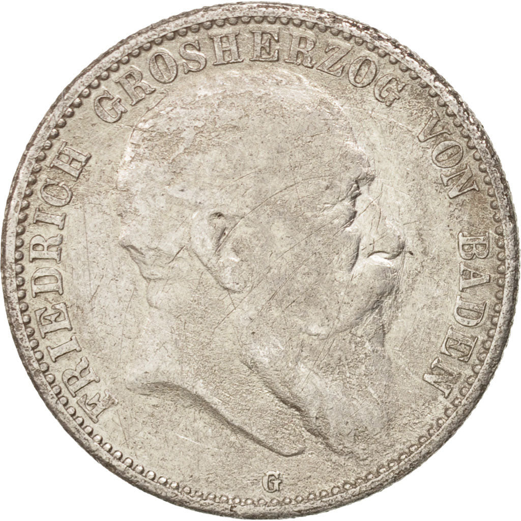 German States, BADEN, Friedrich I, 2 Mark, 1907, Stuttgart, F(12-15), Silver