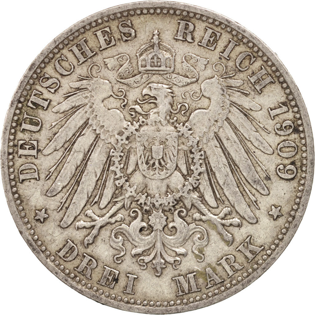 Coin, German States, BAVARIA, Otto, 3 Mark, 1909, Munich, EF(40-45), Silver
