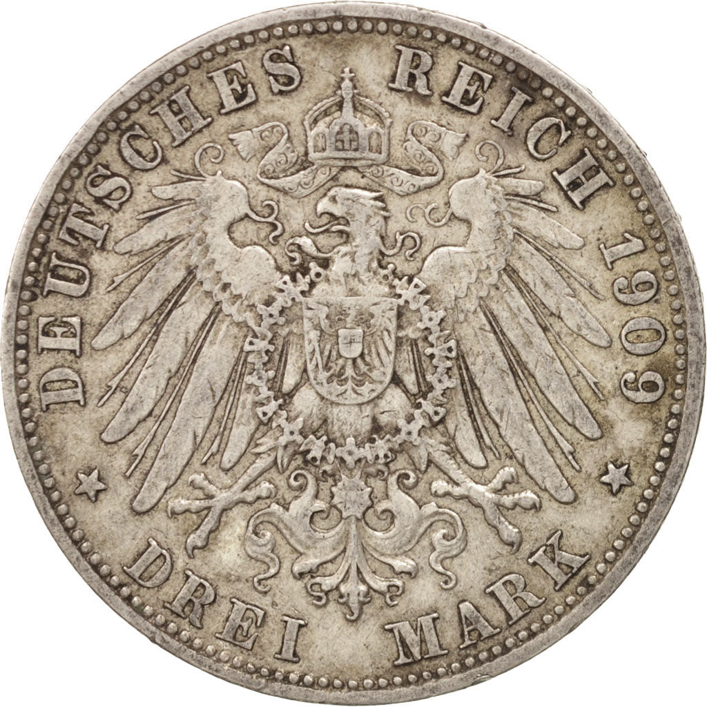 Coin, German States, BAVARIA, Otto, 3 Mark, 1909, Munich, EF(40-45), Silver