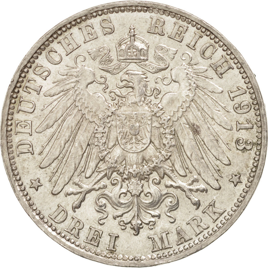 German States, BAVARIA, Otto, 3 Mark, 1913, Munich, MS(60-62), Silver, KM:996