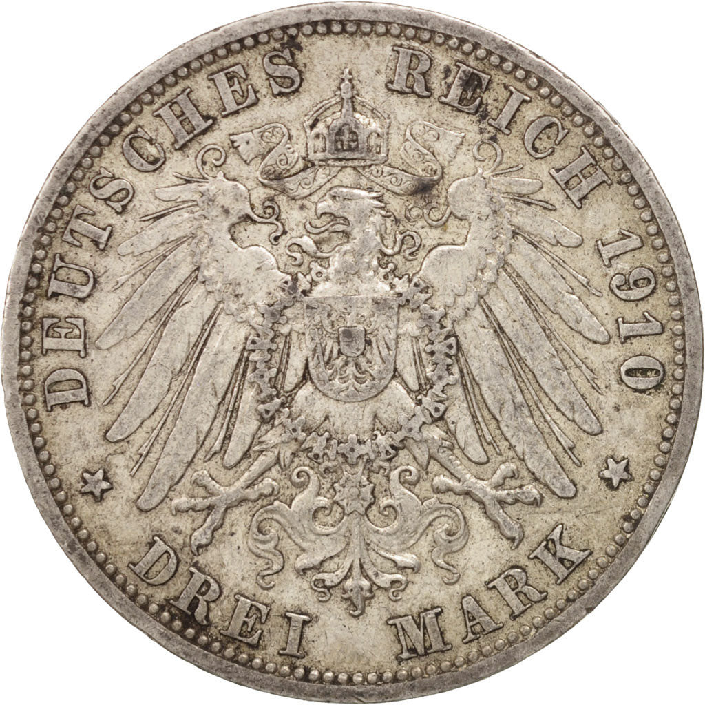 Coin, German States, PRUSSIA, Wilhelm II, 3 Mark, 1910, Berlin, VF(30-35)