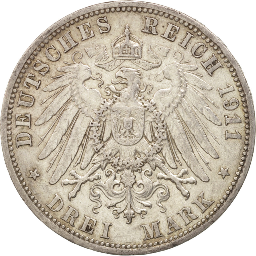 Coin, German States, PRUSSIA, Wilhelm II, 3 Mark, 1911, Berlin, EF(40-45)