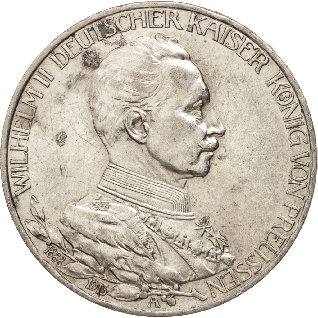 German States, PRUSSIA, Wilhelm II, 3 Mark, 1913, Berlin, AU(50-53), Silver