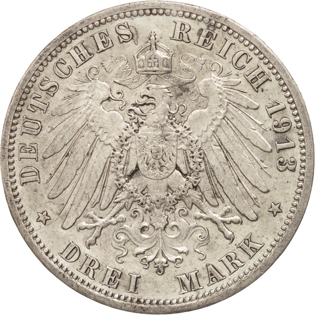 German States, PRUSSIA, Wilhelm II, 3 Mark, 1913, Berlin, AU(50-53), Silver