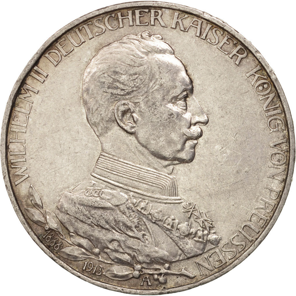 German States, PRUSSIA, Wilhelm II, 3 Mark, 1913, Berlin, AU(50-53), Silver