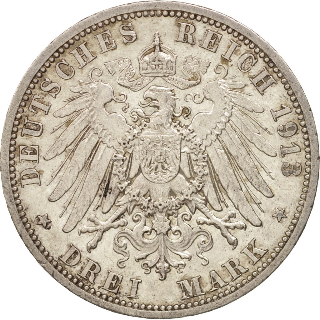 German States, PRUSSIA, Wilhelm II, 3 Mark, 1913, Berlin, AU(50-53), Silver