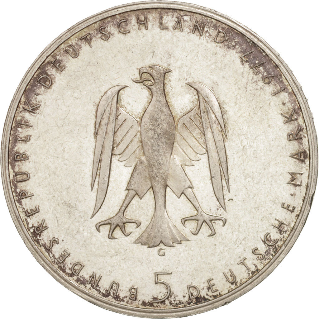 GERMANY - FEDERAL REPUBLIC, 5 Mark, 1977, Karlsruhe, Germany, AU(55-58), Silver