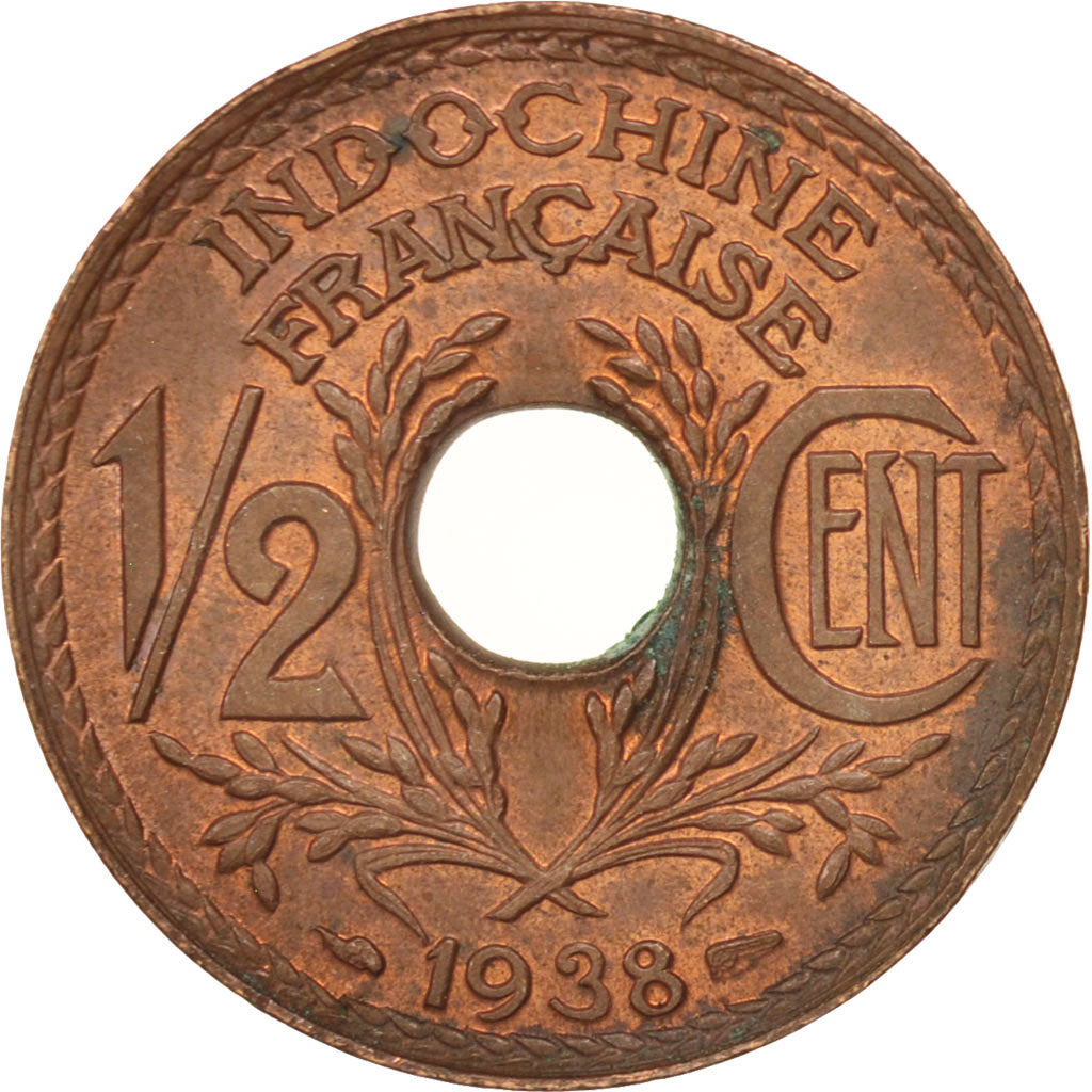 Coin, FRENCH INDO-CHINA, 1/2 Cent, 1938, Paris, AU(55-58), Bronze, KM:20