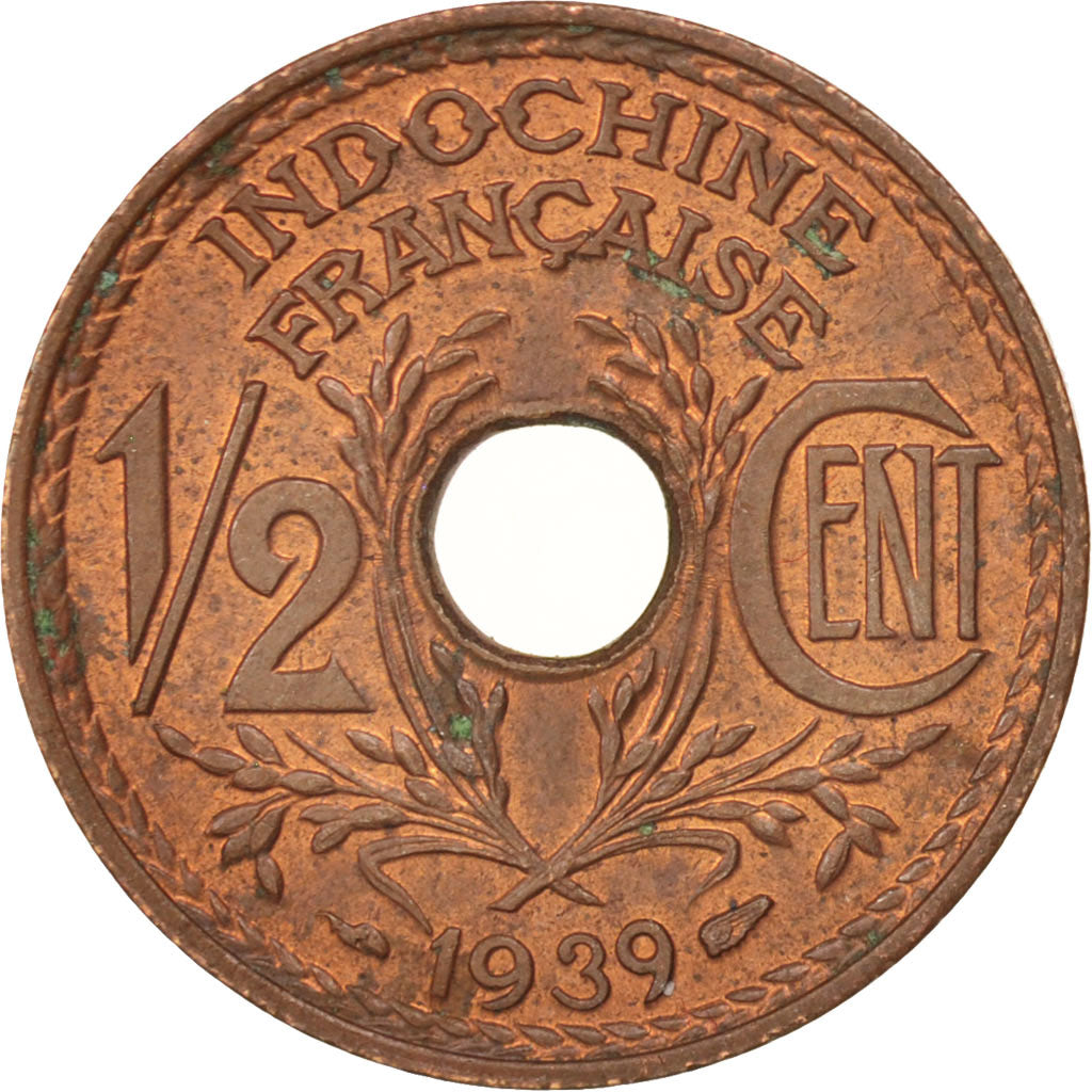 FRENCH INDO-CHINA, 1/2 Cent, 1939, Paris, AU(55-58), Bronze, KM:20, Lecompte:31