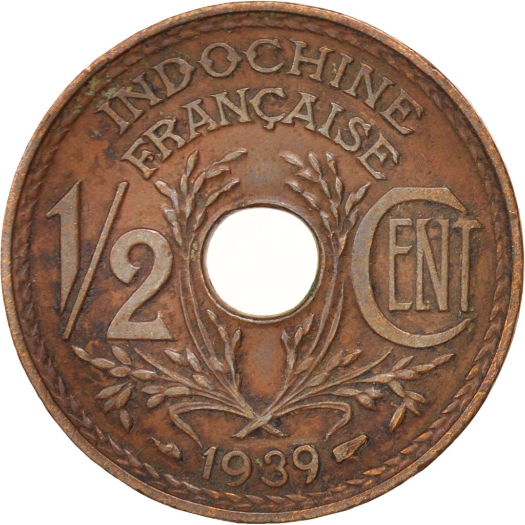 INDOCINA FRANCESE, 1/2 Cent, 1939, Paris, BB+, Bronzo, KM:20, Lecompte:31