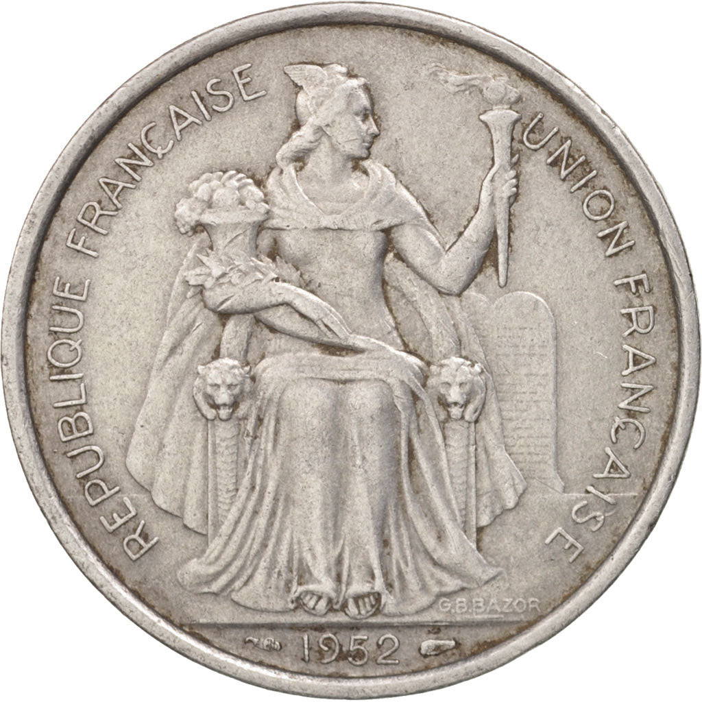 New Caledonia, 5 Francs, 1952, Paris, EF(40-45), Aluminum, KM:4, Lecompte:71