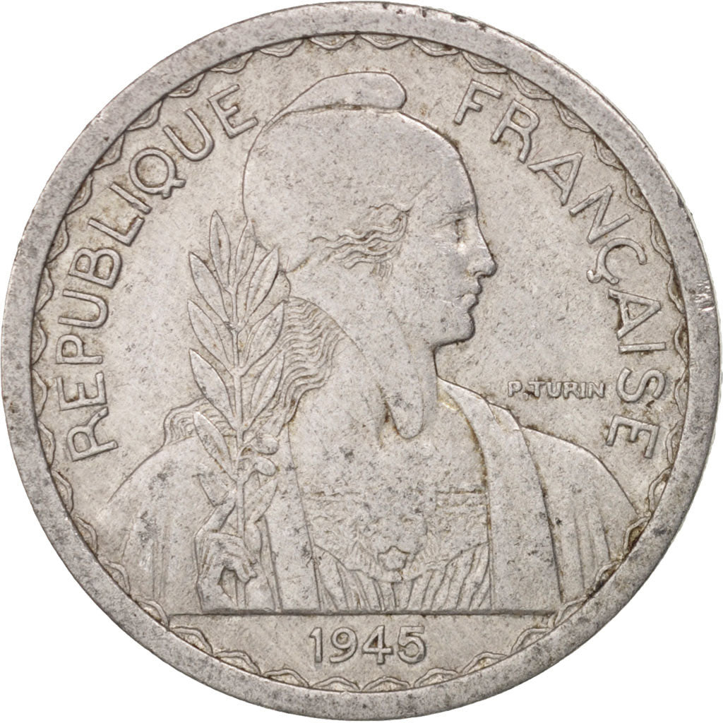 INDOCINA FRANCESE, 10 Cents, 1945, Paris, BB+, Alluminio, KM:28.1