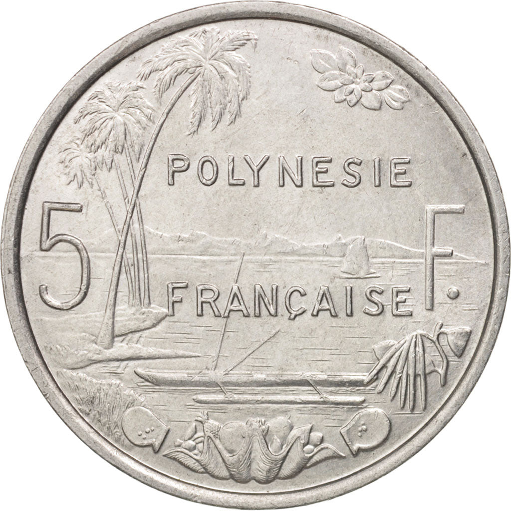French Polynesia, 5 Francs, 1977, Paris, AU(50-53), Aluminum, KM:12