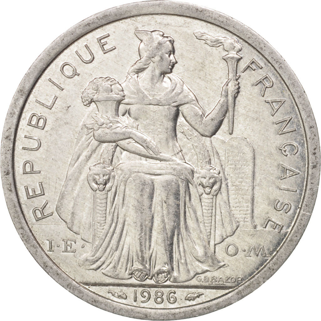 Coin, French Polynesia, 2 Francs, 1986, Paris, AU(50-53), Aluminum, KM:10