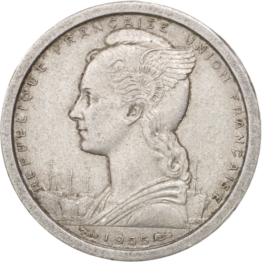 French West Africa, Franc, 1955, Paris, AU(50-53), Aluminum, KM:3