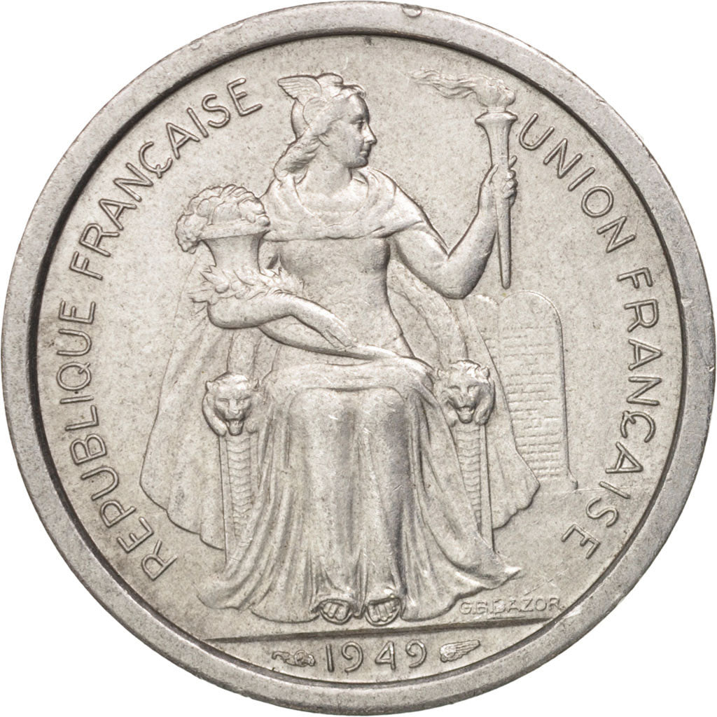 Coin, New Caledonia, 2 Francs, 1949, Paris, AU(55-58), Aluminum, KM:3