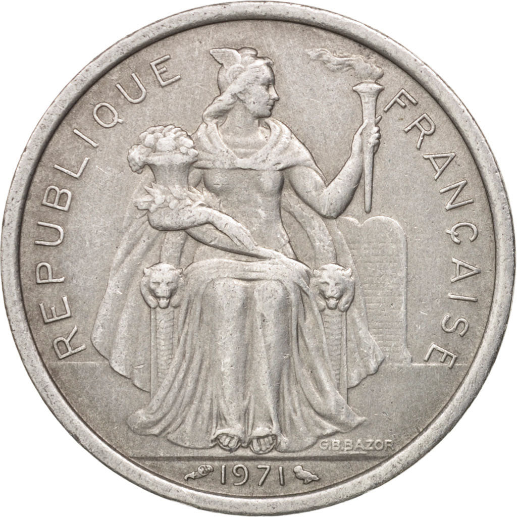 New Caledonia, 2 Francs, 1971, Paris, AU(50-53), Aluminum, KM:9