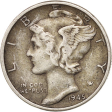 United States, Mercury Dime, Dime, 1945, U.S. Mint, Philadelphia, EF(40-45)
