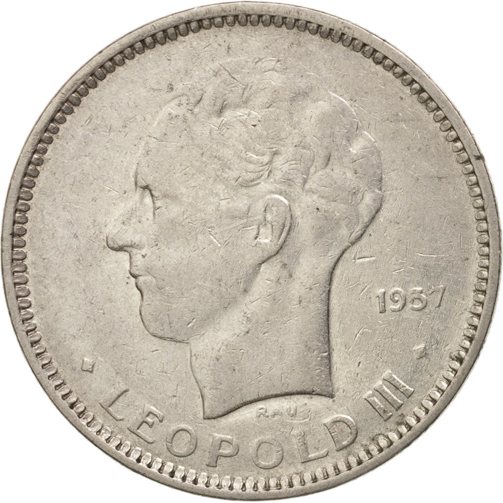 Coin, Belgium, 5 Francs, 5 Frank, 1937, VF(20-25), Nickel, KM:108