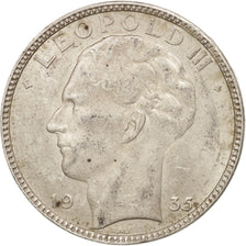 Belgium, 20 Francs, 20 Frank, 1935, AU(55-58), Silver, KM:105