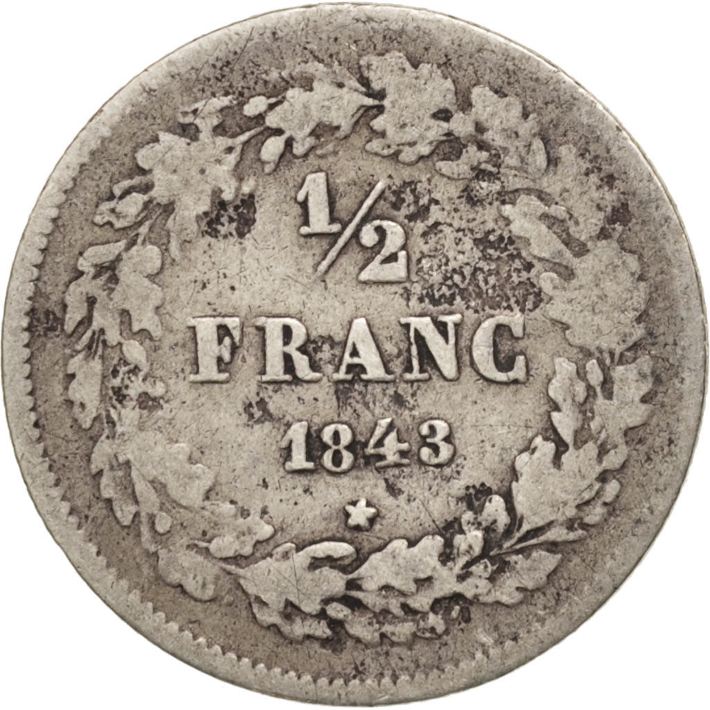 Belgium, Leopold I, 1/2 Franc, 1843, VF(20-25), Silver, KM:6