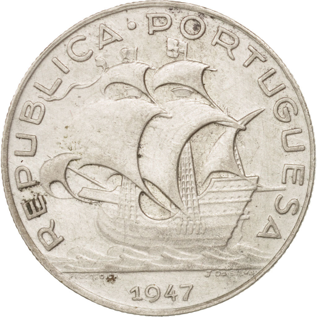Portugal, 5 Escudos, 1947, Lisbon, AU(55-58), Silver, KM:581
