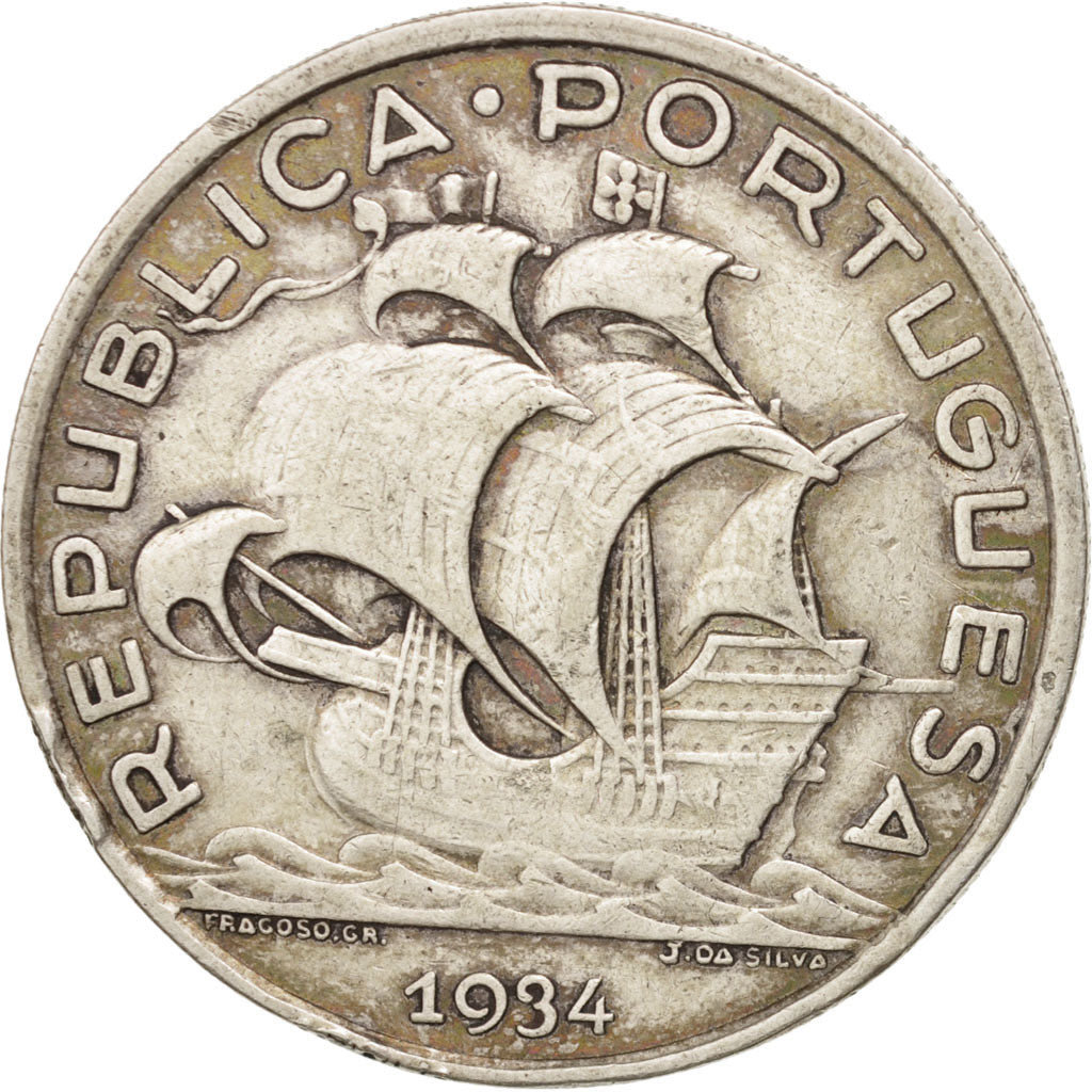 Portugal, 10 Escudos, 1934, Lisbon, EF(40-45), Silver, KM:582