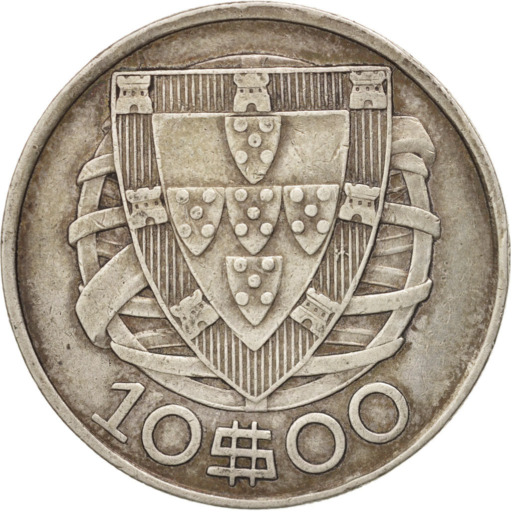 Portugal, 10 Escudos, 1934, Lisbon, EF(40-45), Silver, KM:582