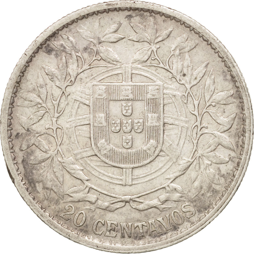 Portugal, 20 Centavos, 1916, Lisbon, EF(40-45), Silver, KM:562