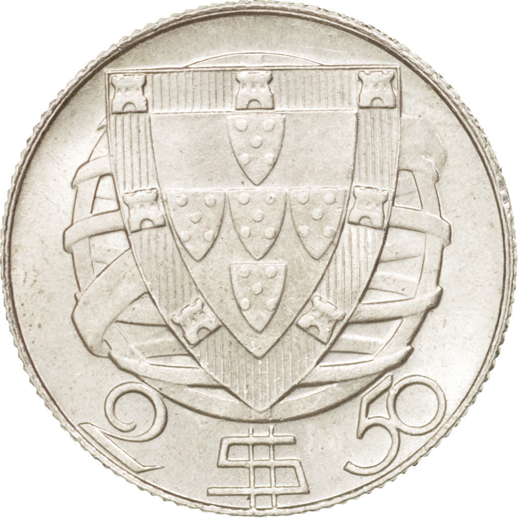 Portugal, 2-1/2 Escudos, 1951, Lisbon, AU(55-58), Silver, KM:580