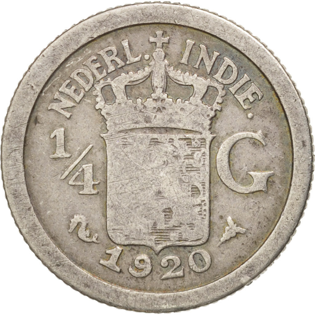 NETHERLANDS EAST INDIES, Wilhelmina I, 1/4 Gulden, 1920, Utrecht, Caduceus