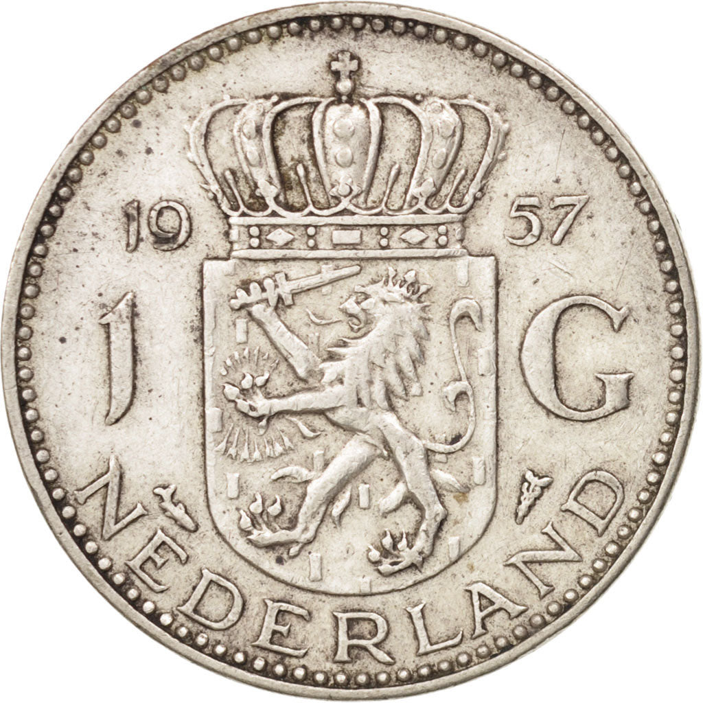 Münze, Niederlande, Juliana, Gulden, 1957, SS+, Silber, KM:184
