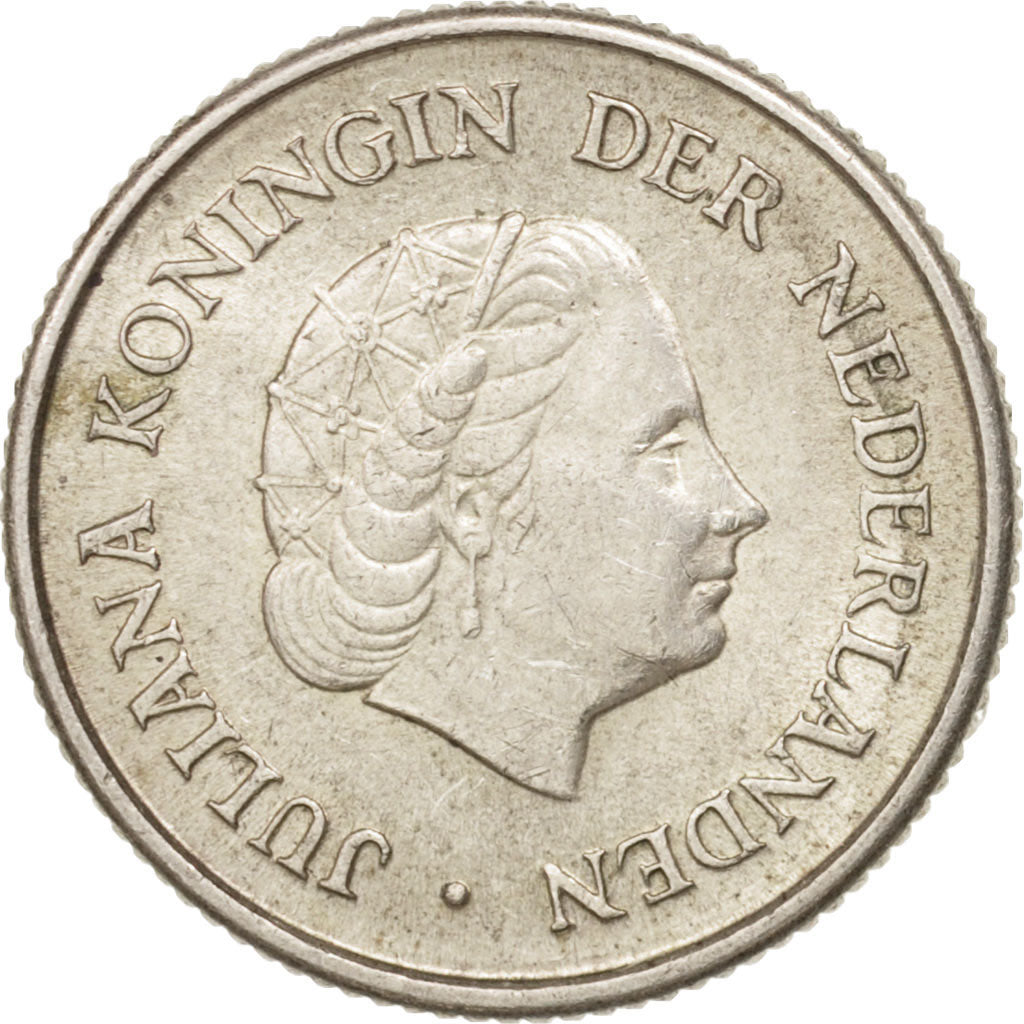 Munten, Nederlandse Antillen, Juliana, 1/4 Gulden, 1967, PR+, Zilver, KM:4
