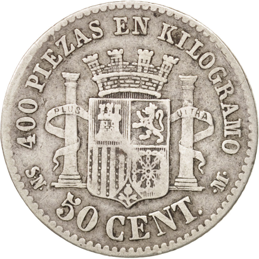 Spain, Provisional Government, 50 Centimos, 1870, Madrid, VF(30-35), Silver