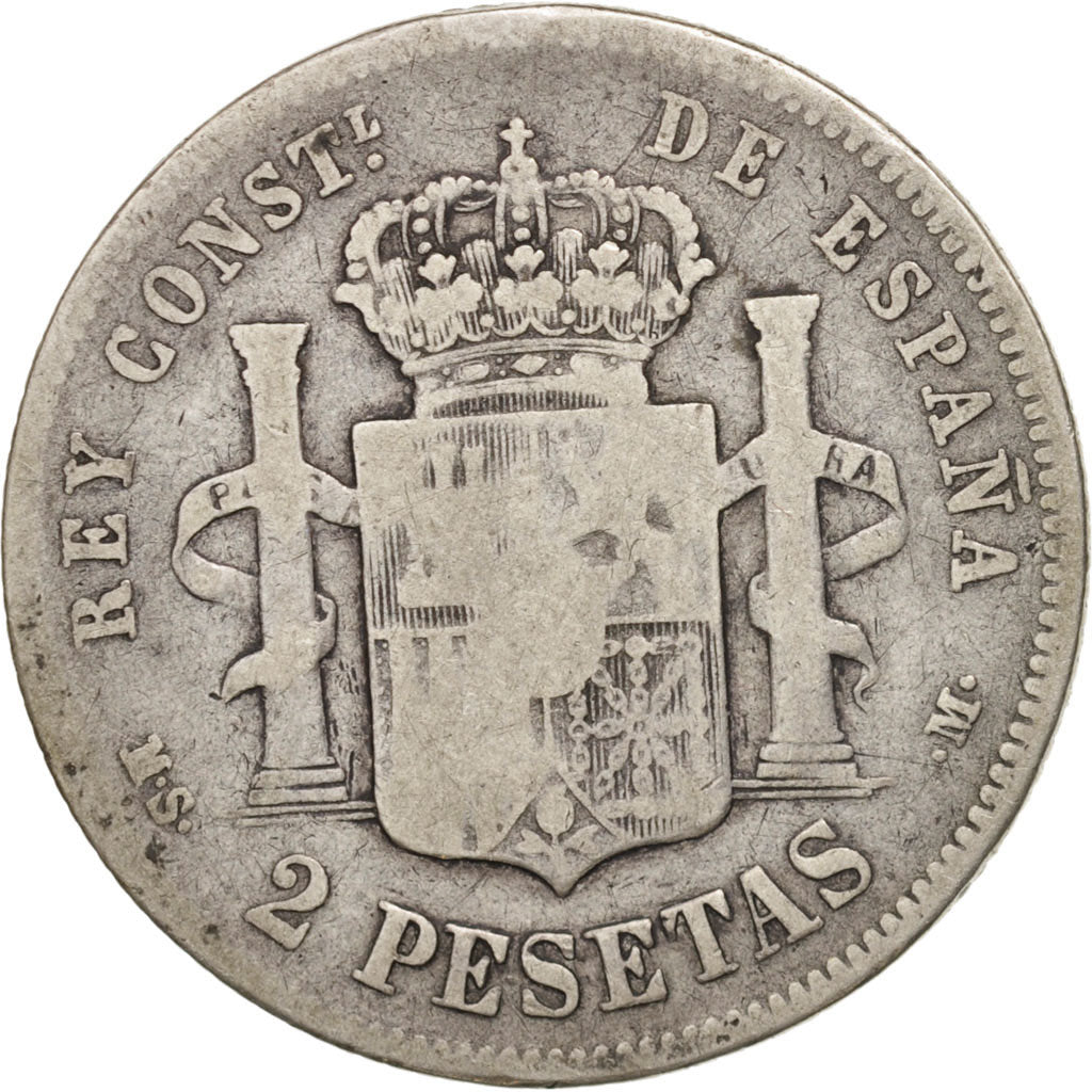 Coin, Spain, Alfonso XII, 2 Pesetas, 1881, Madrid, F(12-15), Silver, KM:678.2