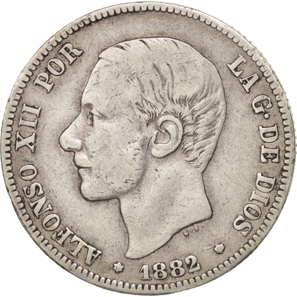 Coin, Spain, Alfonso XII, 2 Pesetas, 1882, Madrid, EF(40-45), Silver, KM:678.2