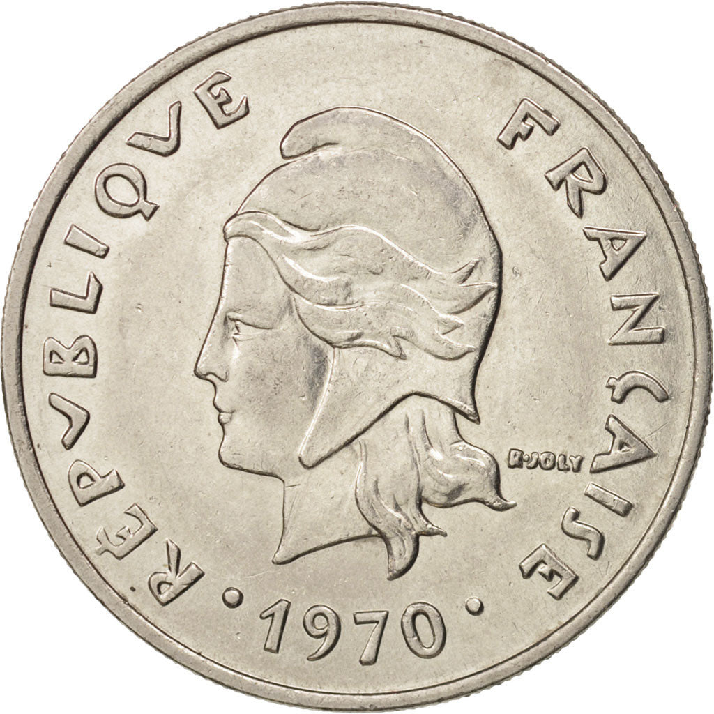 French Polynesia, 20 Francs, 1970, Paris, AU(55-58), Nickel, KM:6