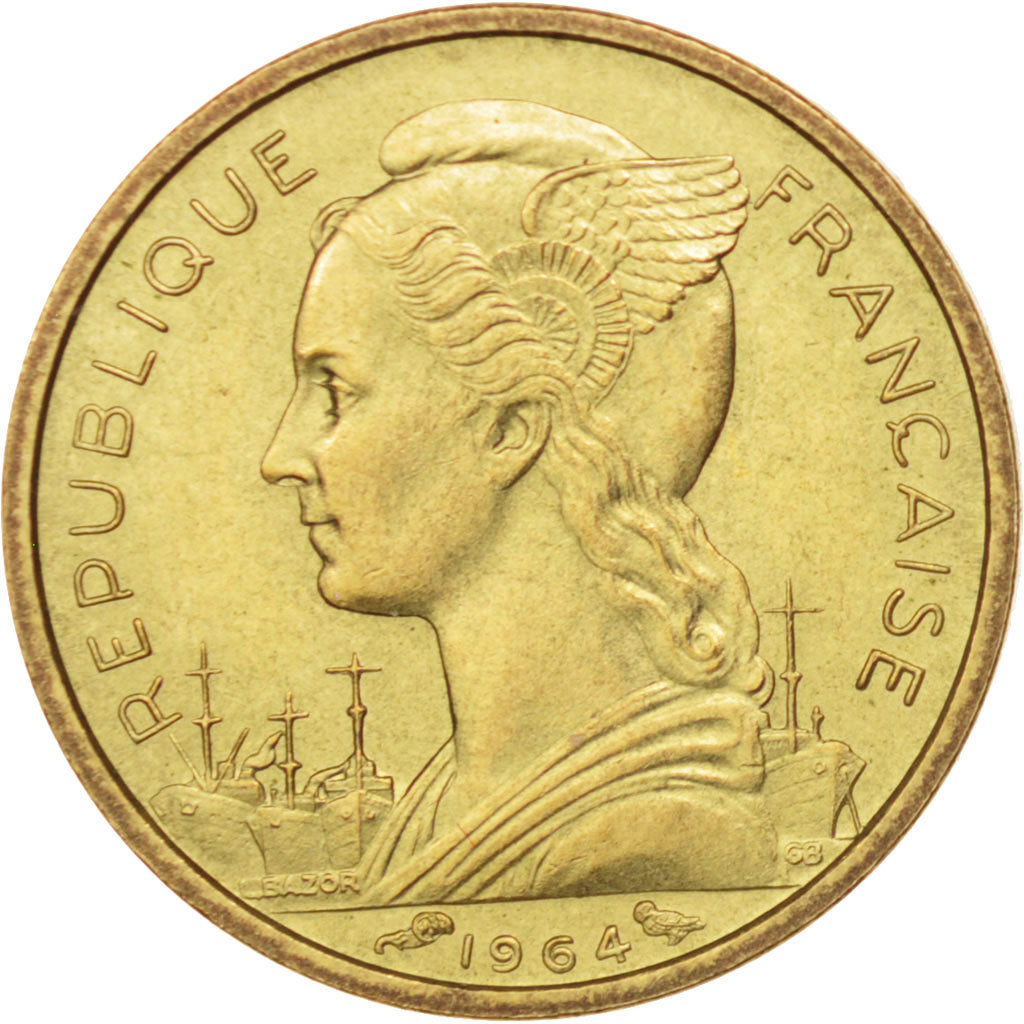 Réunion, 10 Francs, 1964, AU(55-58), Aluminum-Bronze, KM:10