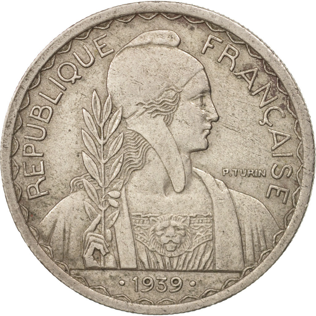 FRENCH INDO-CHINA, 20 Cents, 1939, Paris, AU(55-58), Copper-nickel, KM:23a.1
