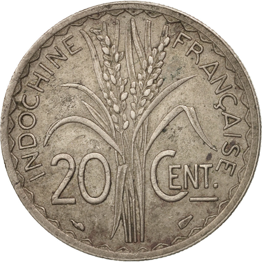 FRENCH INDO-CHINA, 20 Cents, 1939, Paris, AU(55-58), Copper-nickel, KM:23a.1