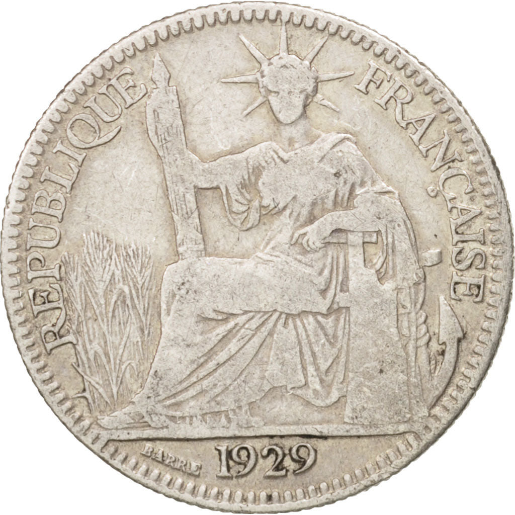 FRENCH INDO-CHINA, 10 Cents, 1929, Paris, VF(20-25), Silver, KM:16.1
