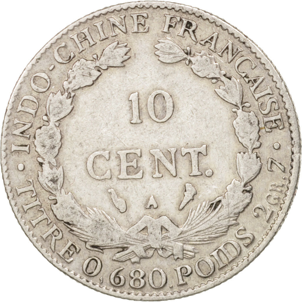 FRENCH INDO-CHINA, 10 Cents, 1929, Paris, VF(20-25), Silver, KM:16.1